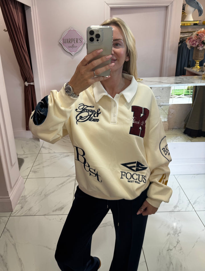 Alicia Cream Collared Sweatshirt