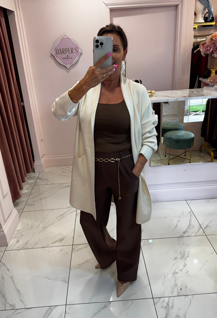 Anna Cream Button Detail Longline Cardigan