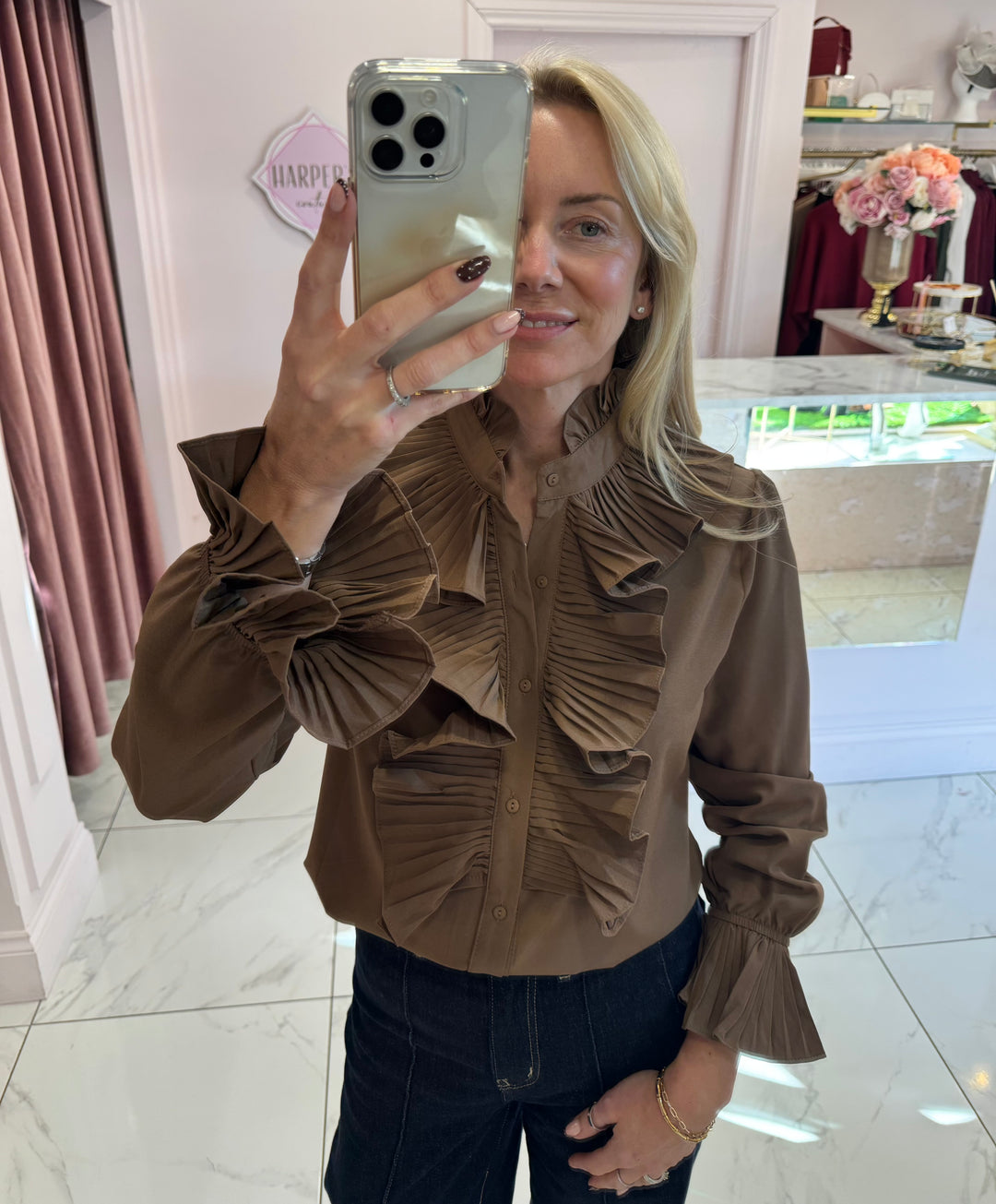 Ella Ruffle Front & Cuff Detail Blouse