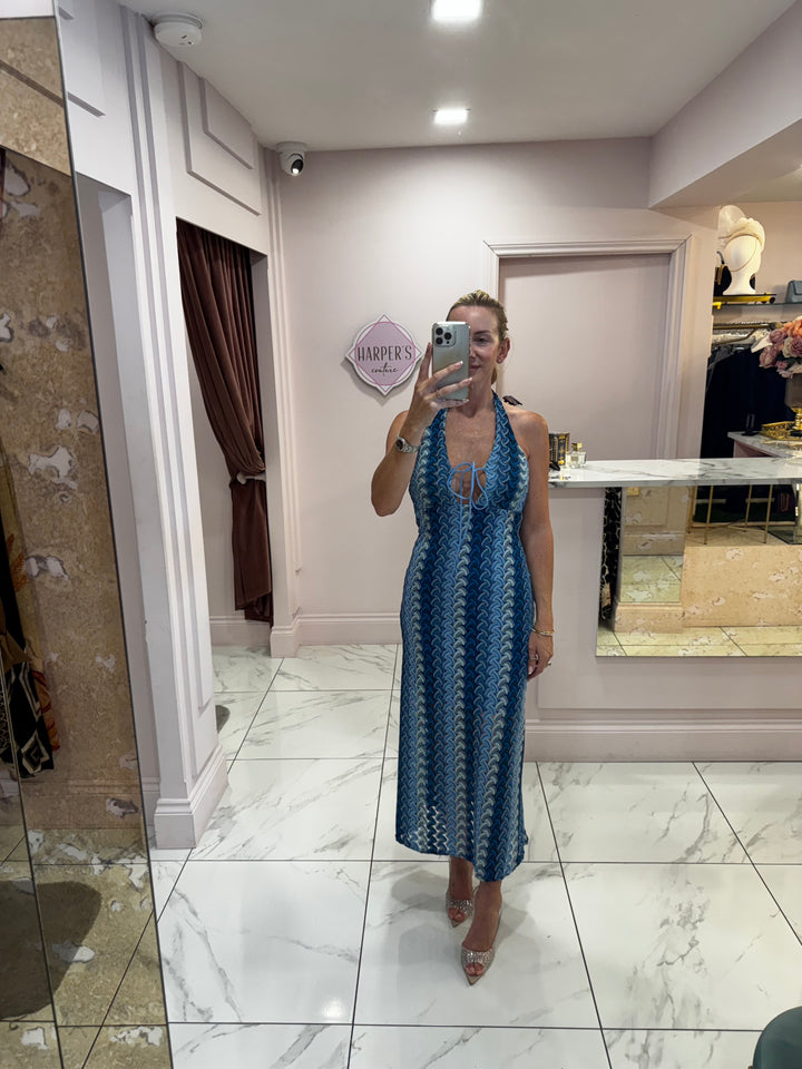 Lizzie Blue Crochet Zig Zag Dress