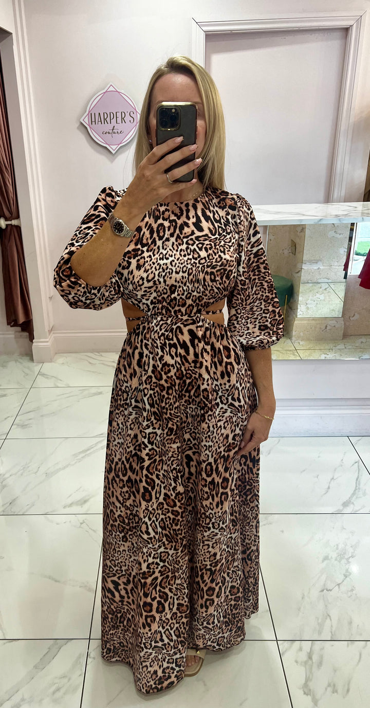 Belle Leopard Print Maxi Dress Cut out Back