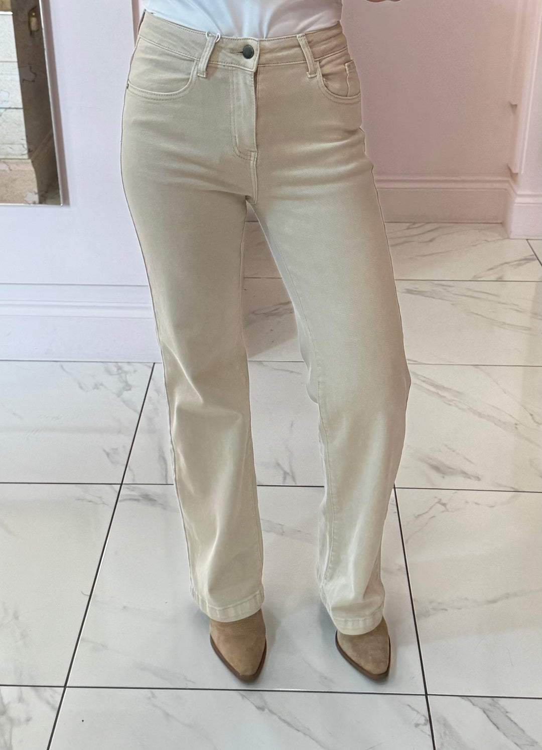 Beth Beige Straight Leg Jeans