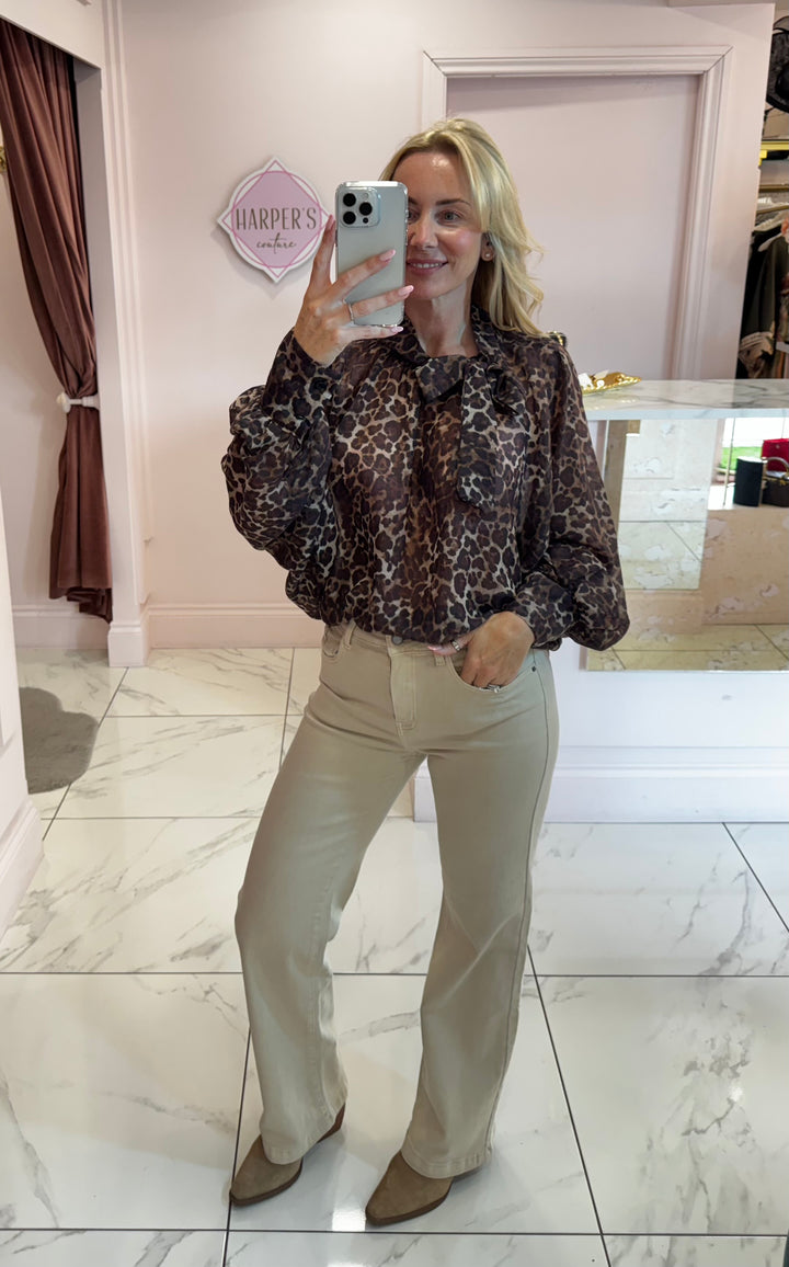 Greta Leopard Print Bow Blouse