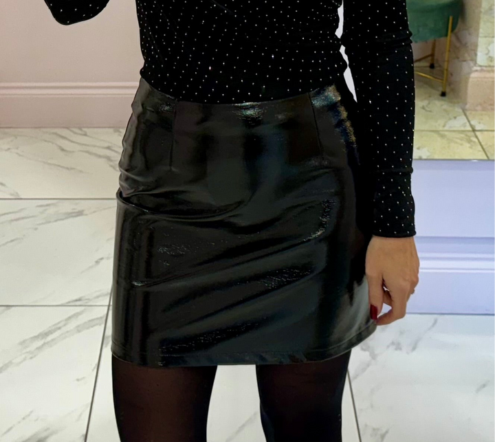 Beckie Faux Liquid Leather Skirt