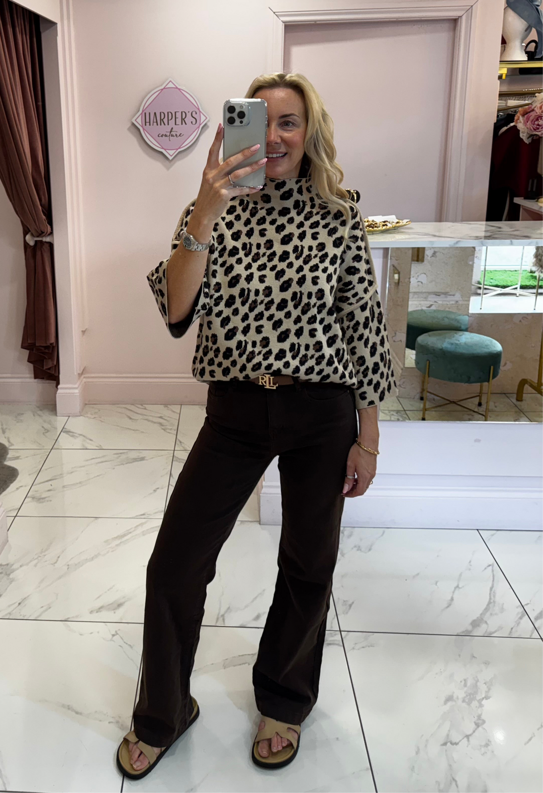 Leonie Leopard Short Sleeve Detail Soft Knit Jumper