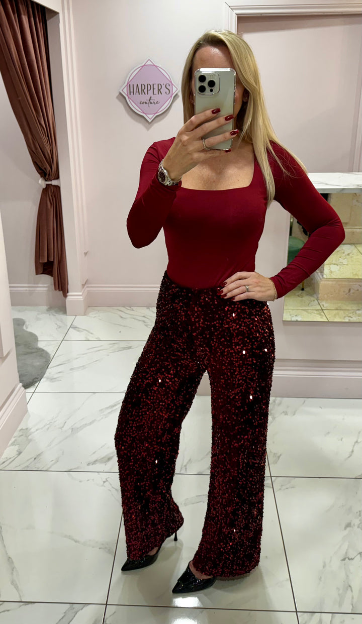 Ruby Burgundy Sequin Trousers