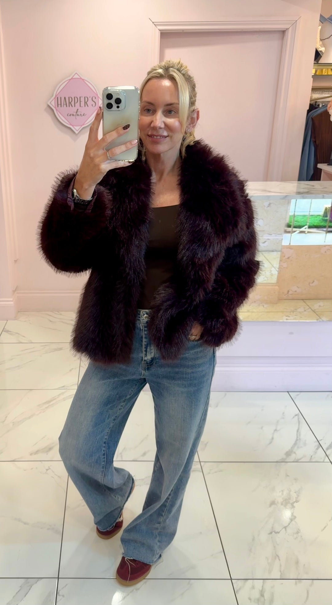 Jordanna Wine Faux Fur Jacket