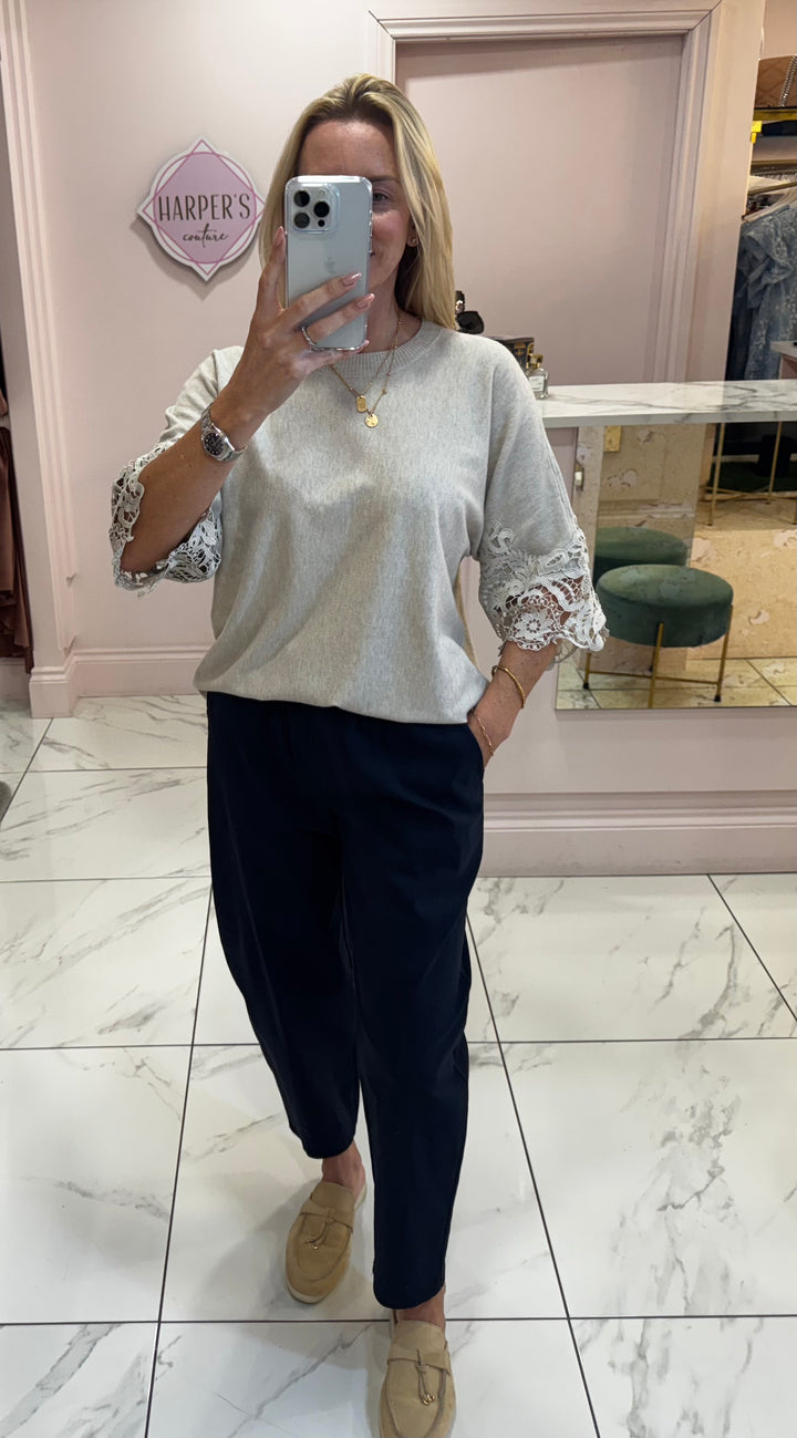 Cassie Super Soft Lightweight Short Sleeve Jumper with Lace Detail