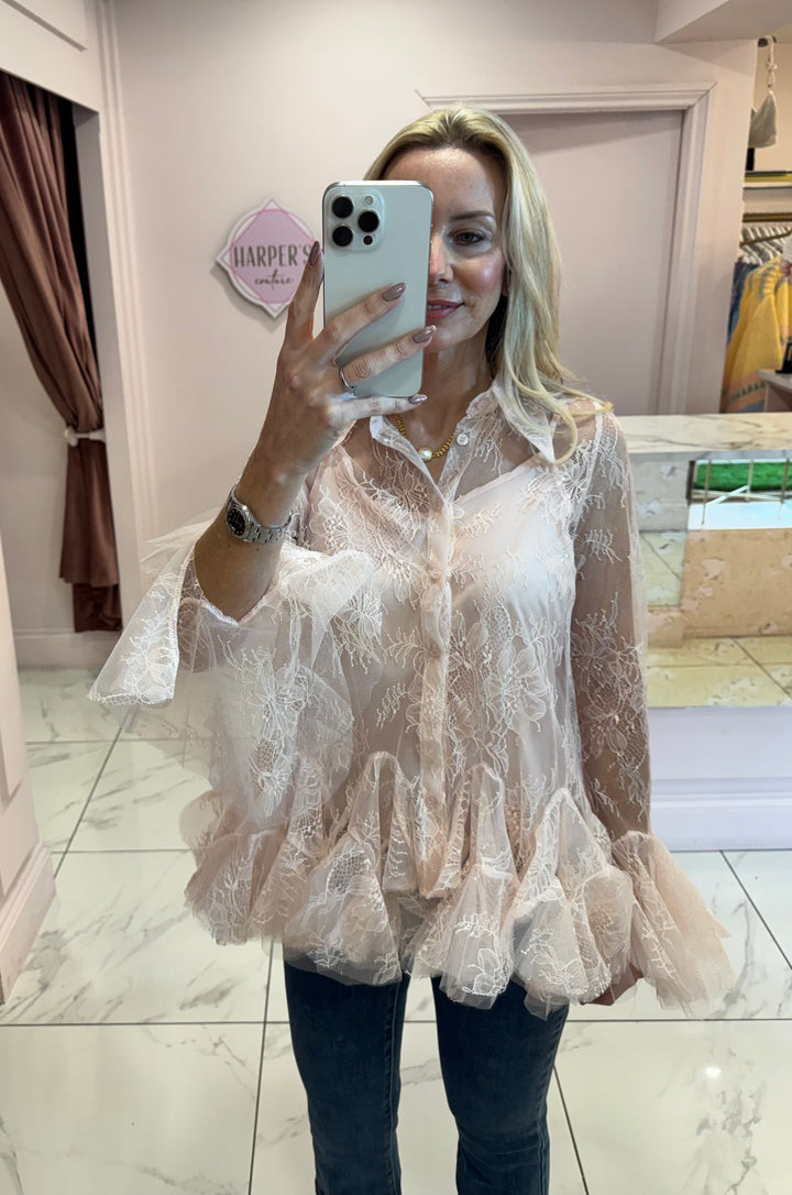 Victoria Ruffle Lace Detail Shirt Blouse