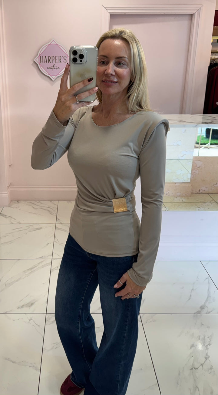 Long Sleeve Shoulder Pad Detail Top
