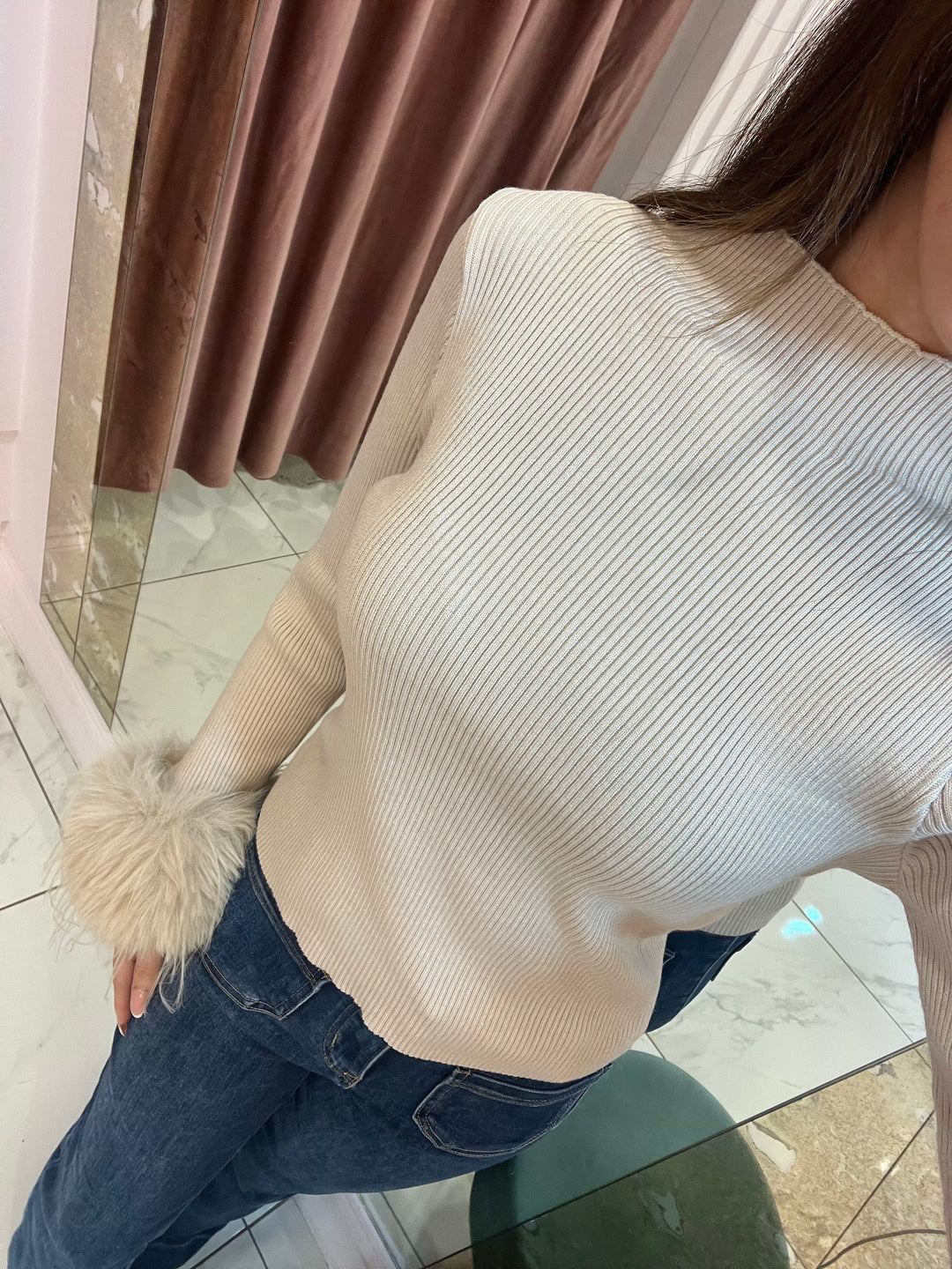 Meadow Faux Fur Detachable Cuff detail Jumper