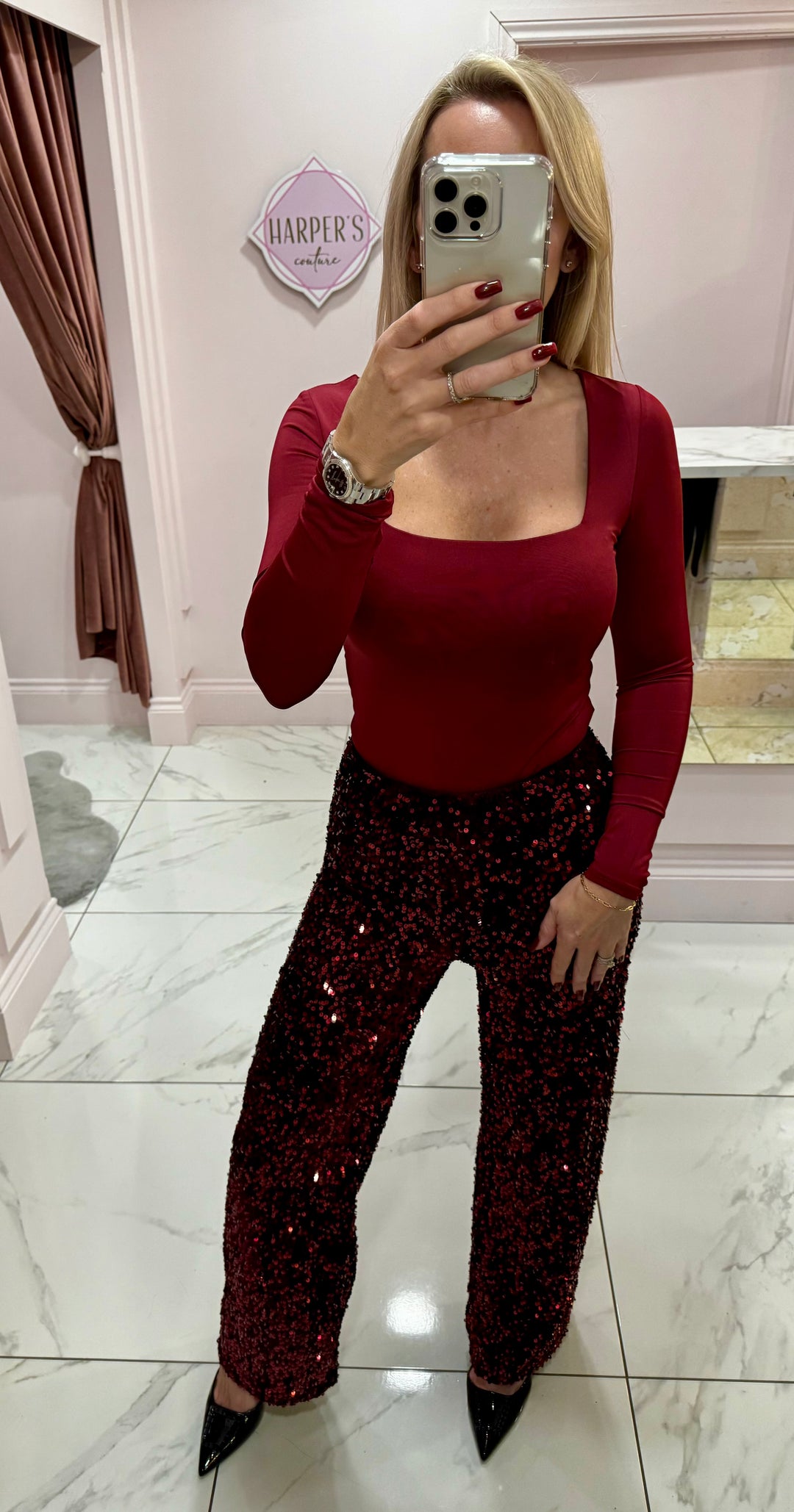 Ruby Burgundy Sequin Trousers