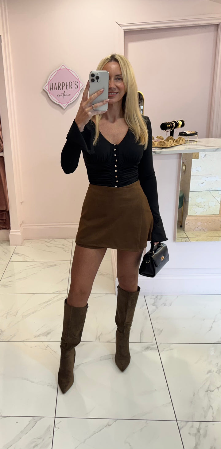 Casey Camel Wrap Faux Suede Skort on