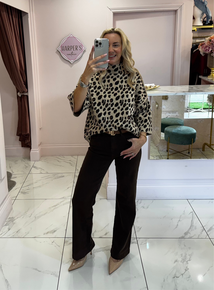 Leonie Leopard Short Sleeve Detail Soft Knit Jumper