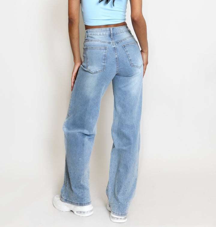 Andrea Wide Fit Blue & Silver Ombre Sparkle Stretch Jeans