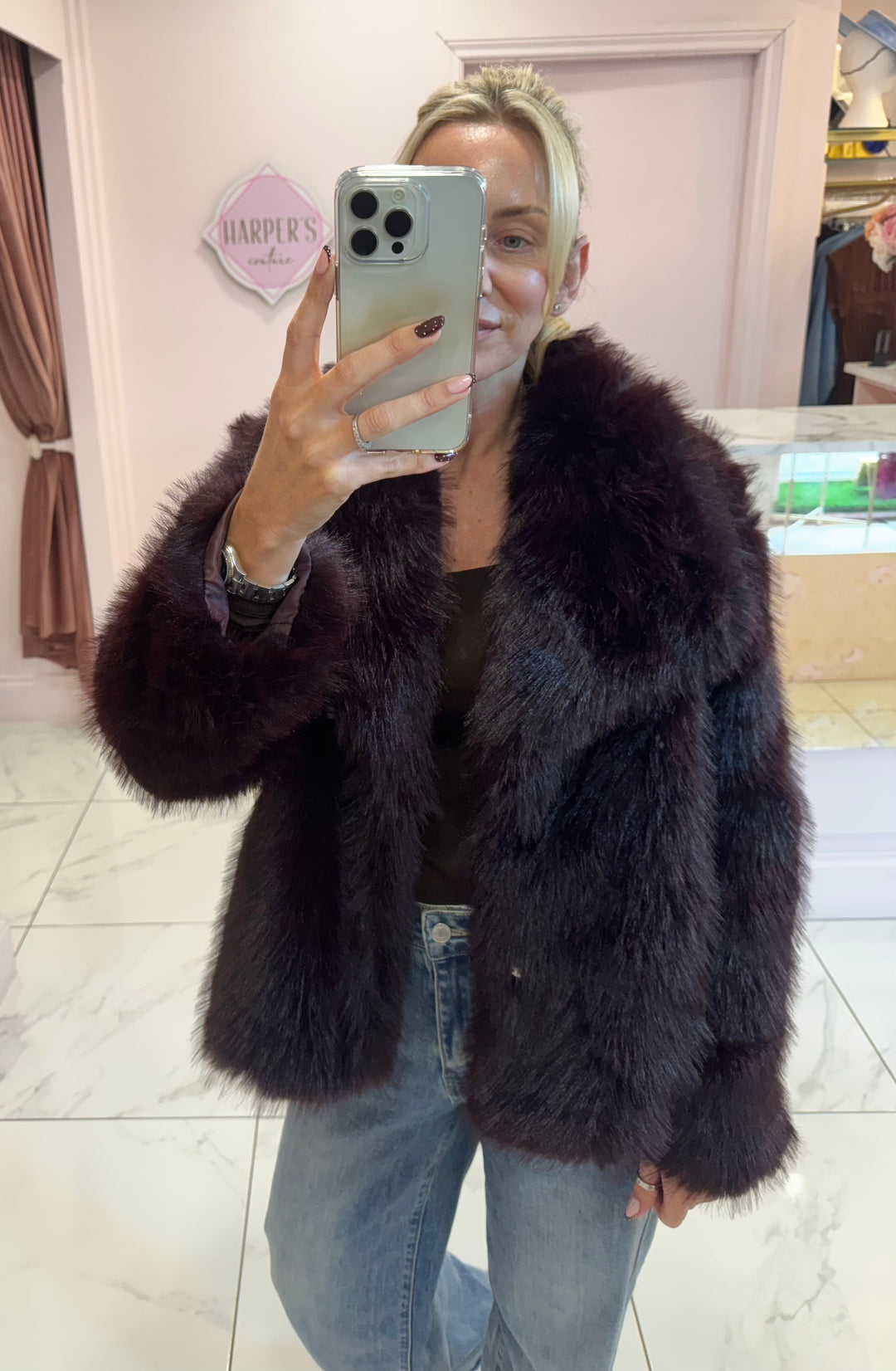 Jordanna Wine Faux Fur Jacket