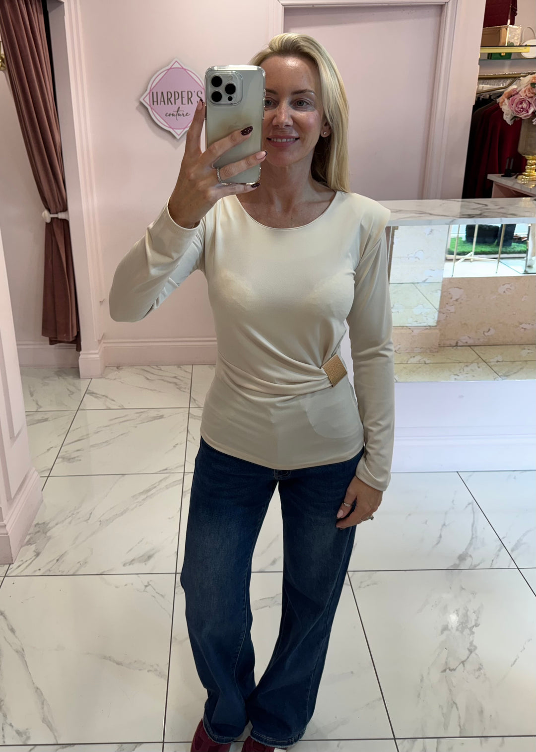 Long Sleeve Shoulder Pad Detail Top