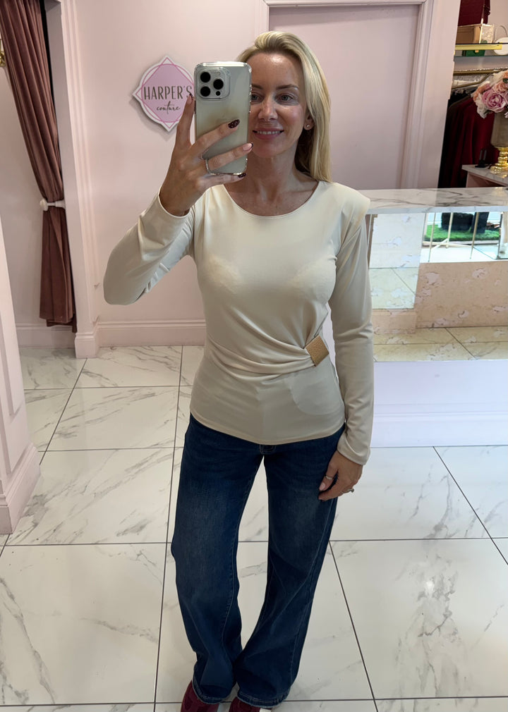 Long Sleeve Shoulder Pad Detail Top