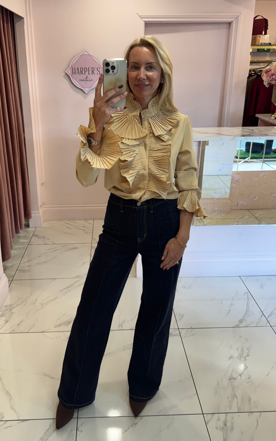 Ella Ruffle Front & Cuff Detail Blouse