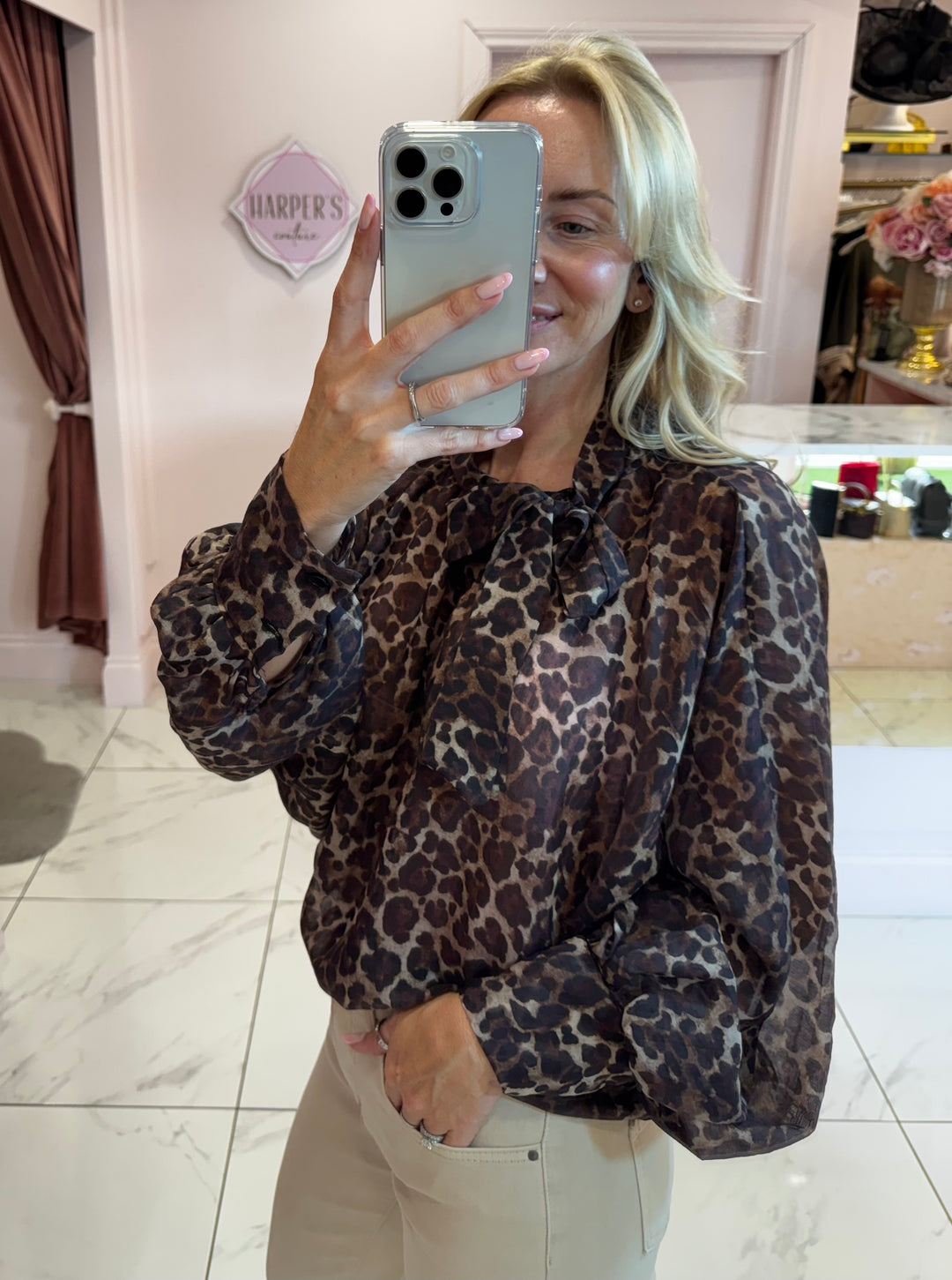 Greta Leopard Print Bow Blouse