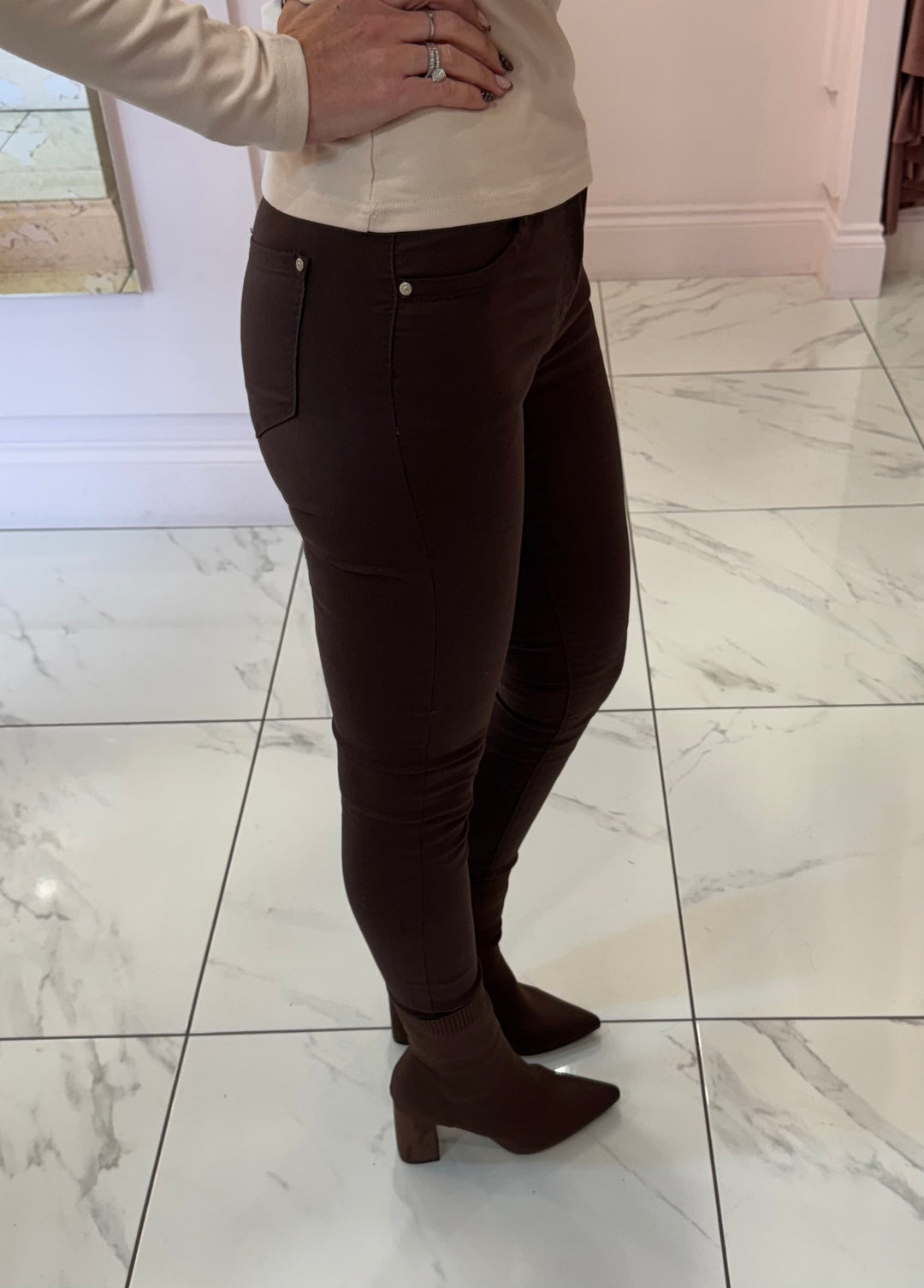 Carly Chocolate Brown Skinny Stretch Jeans