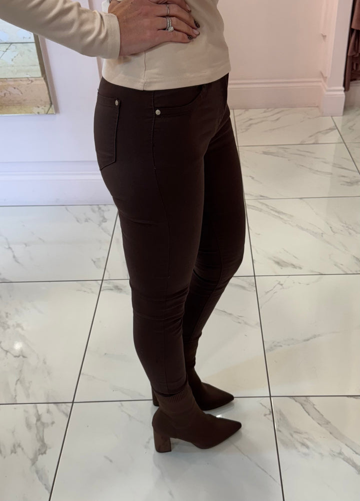Carly Chocolate Brown Skinny Stretch Jeans