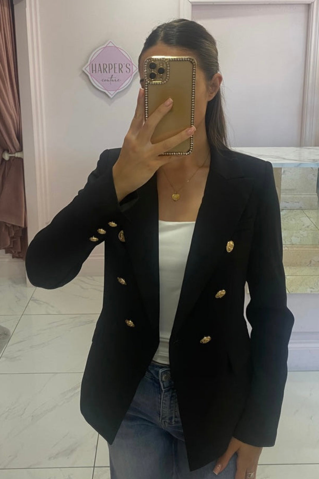 Alena Gold Button Inspired Blazer