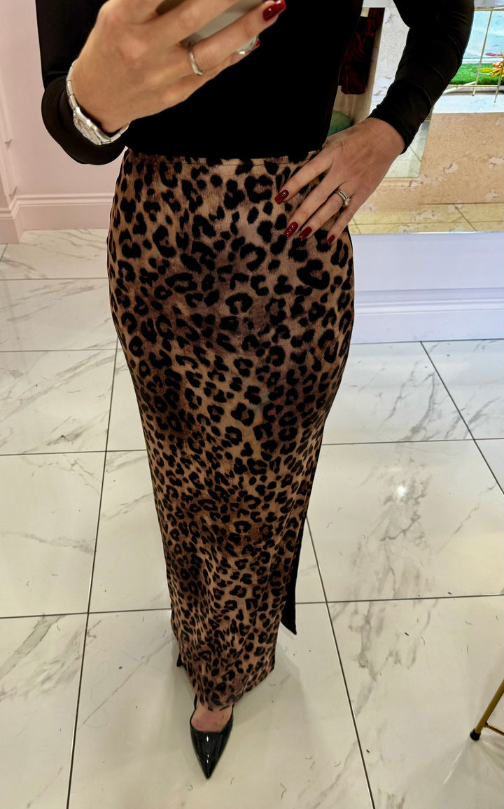 Maggie Leopard Mesh Maxi Skirt with Split