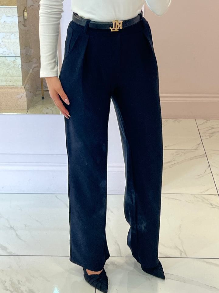 Honey Navy Scuba Wide Leg Trousers