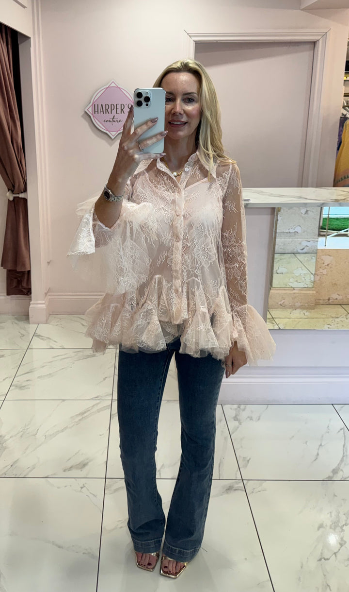 Victoria Ruffle Lace Detail Shirt Blouse