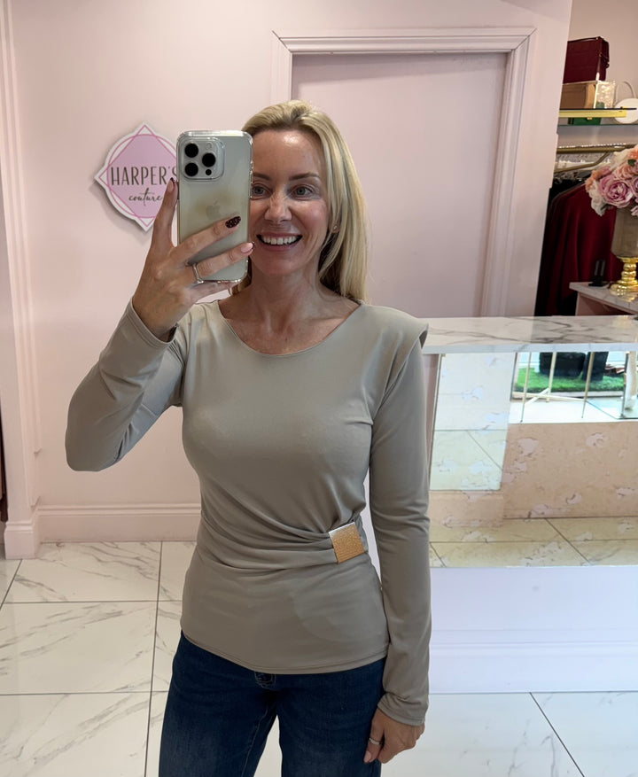 Long Sleeve Shoulder Pad Detail Top