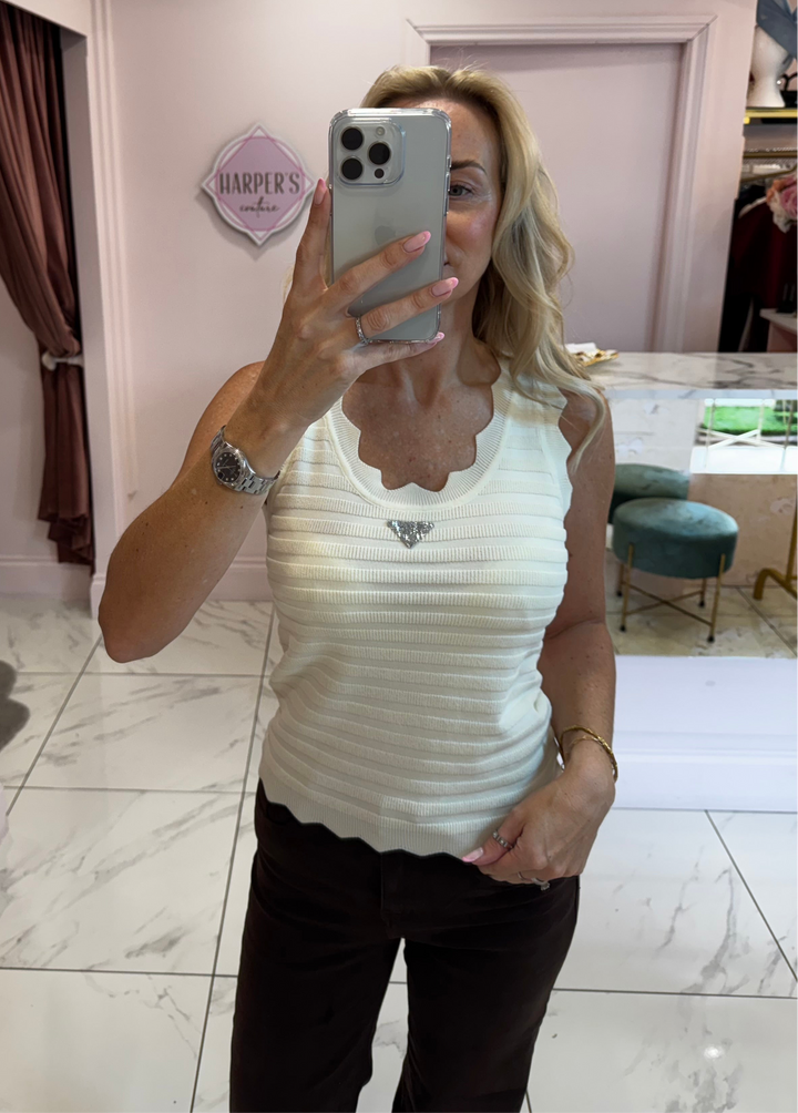 Ray White Diamanté Detail Scallop Edge Fine Knit Top