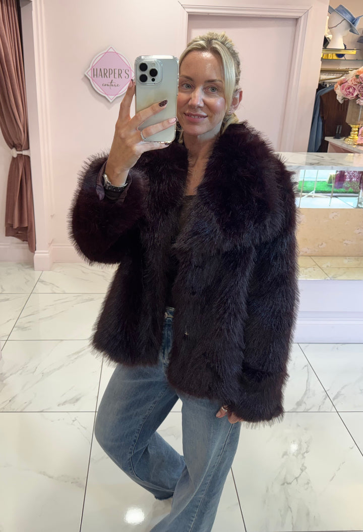 Jordanna Wine Faux Fur Jacket