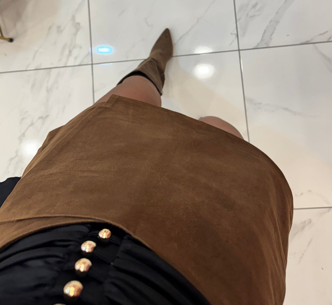 Casey Camel Wrap Faux Suede Skort on