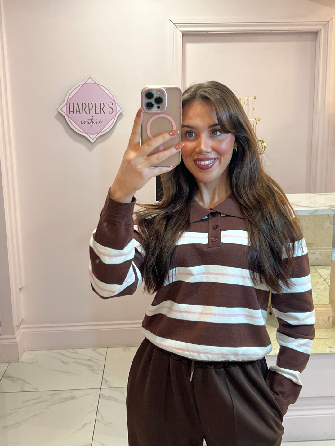 Posie Striped Polo Collar Jumper