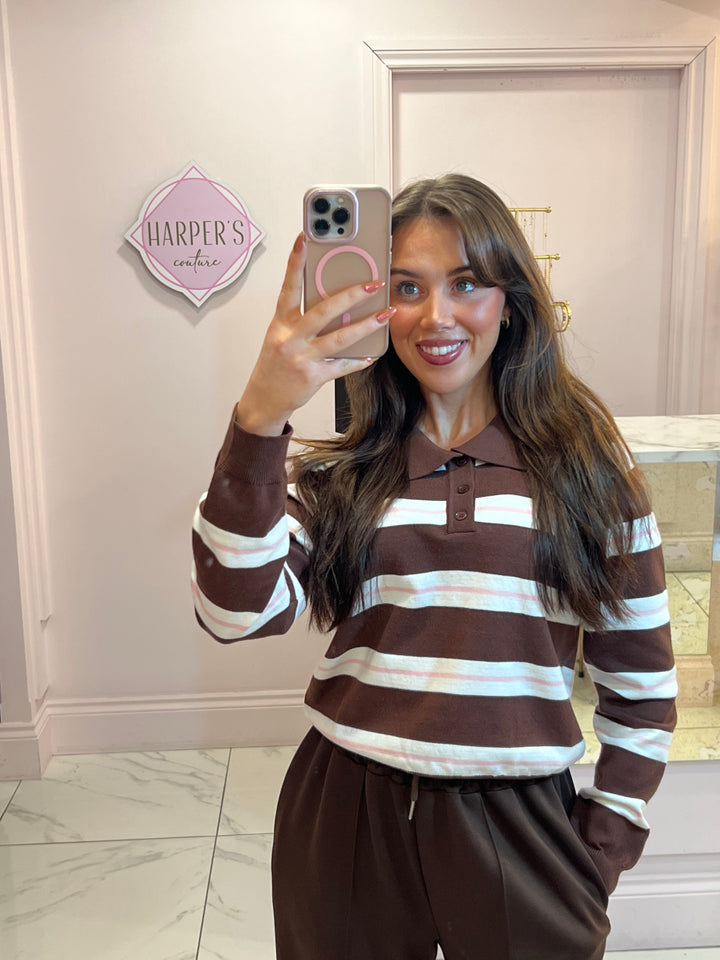 Posie Striped Polo Collar Jumper