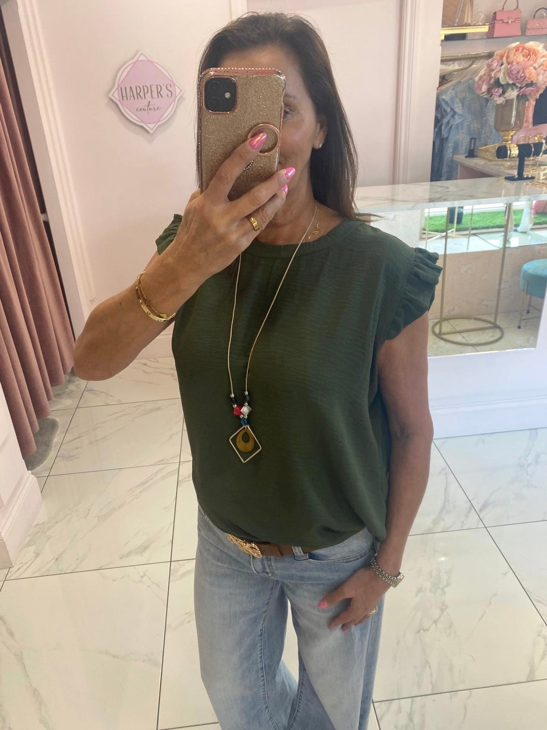 Kaya Frill Shoulder Top With Necklace