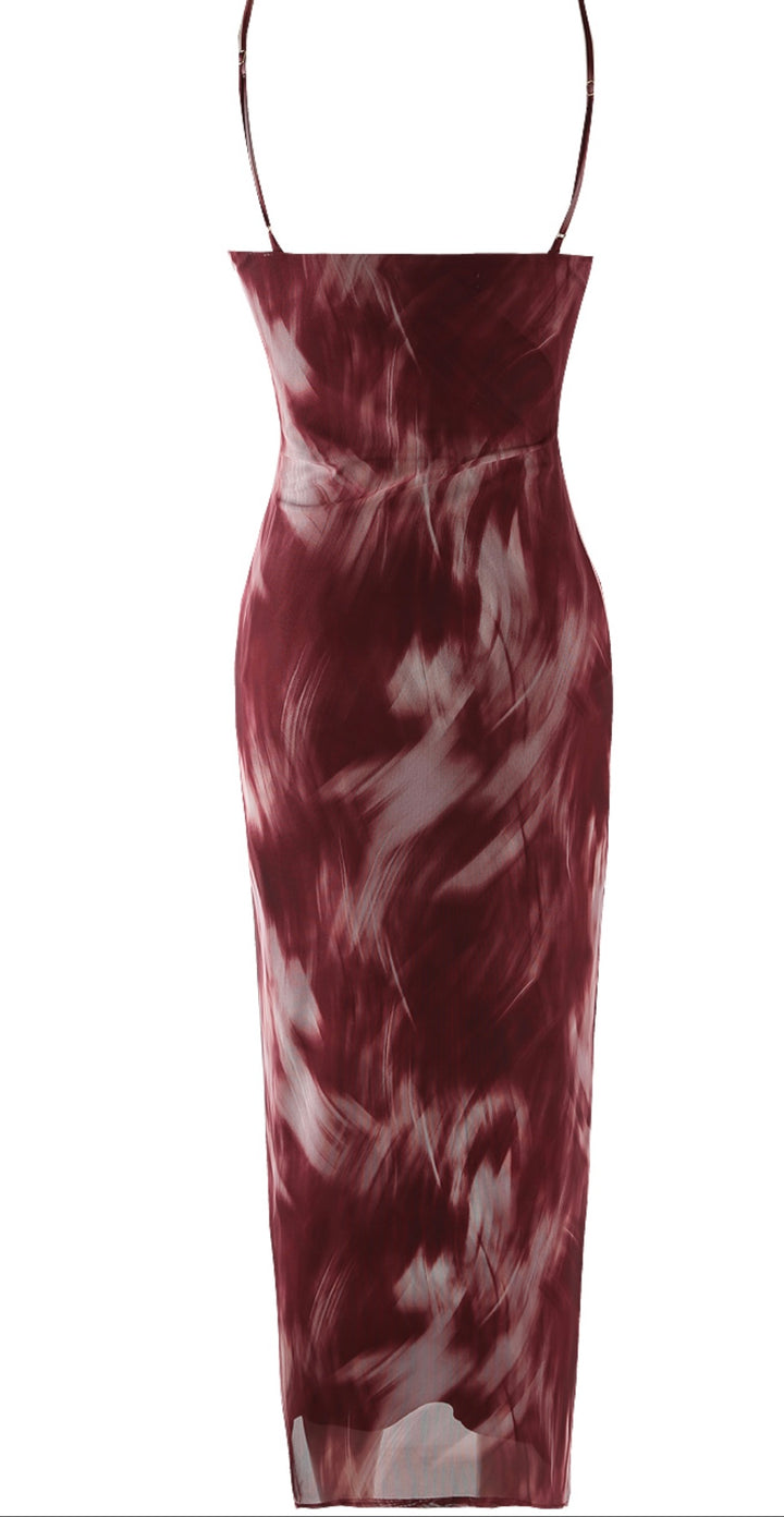 Libby Burgundy Print Mesh Dress