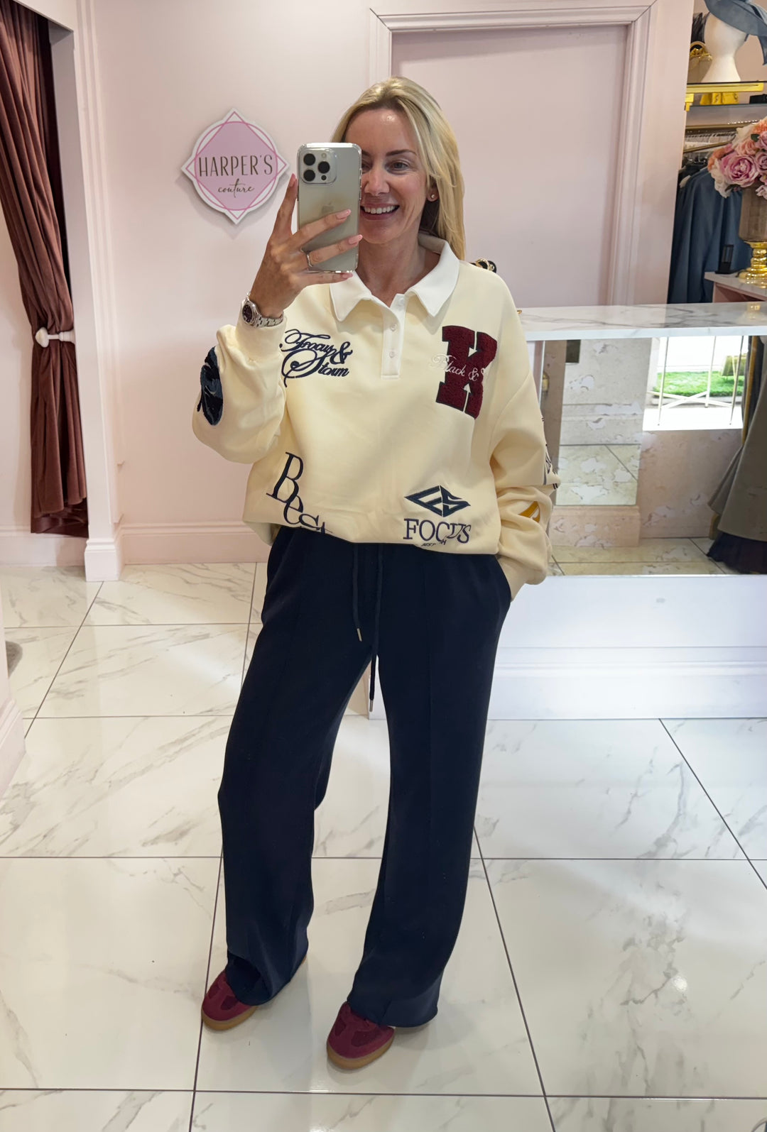 Alicia Cream Collared Sweatshirt