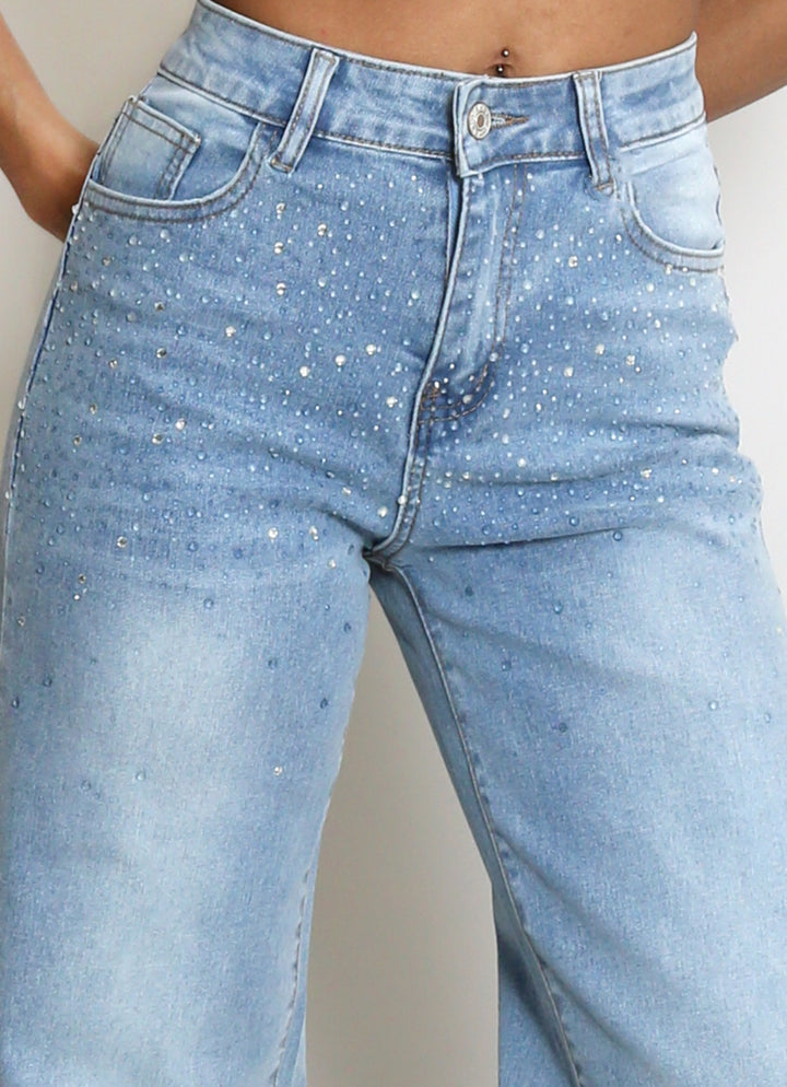 Andrea Wide Fit Blue & Silver Ombre Sparkle Stretch Jeans