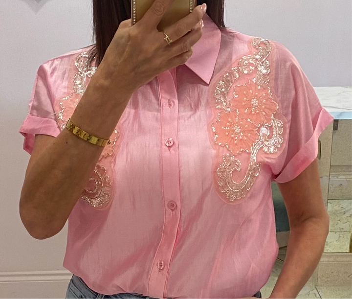 Elouise Pink Beaded Detail Blouse