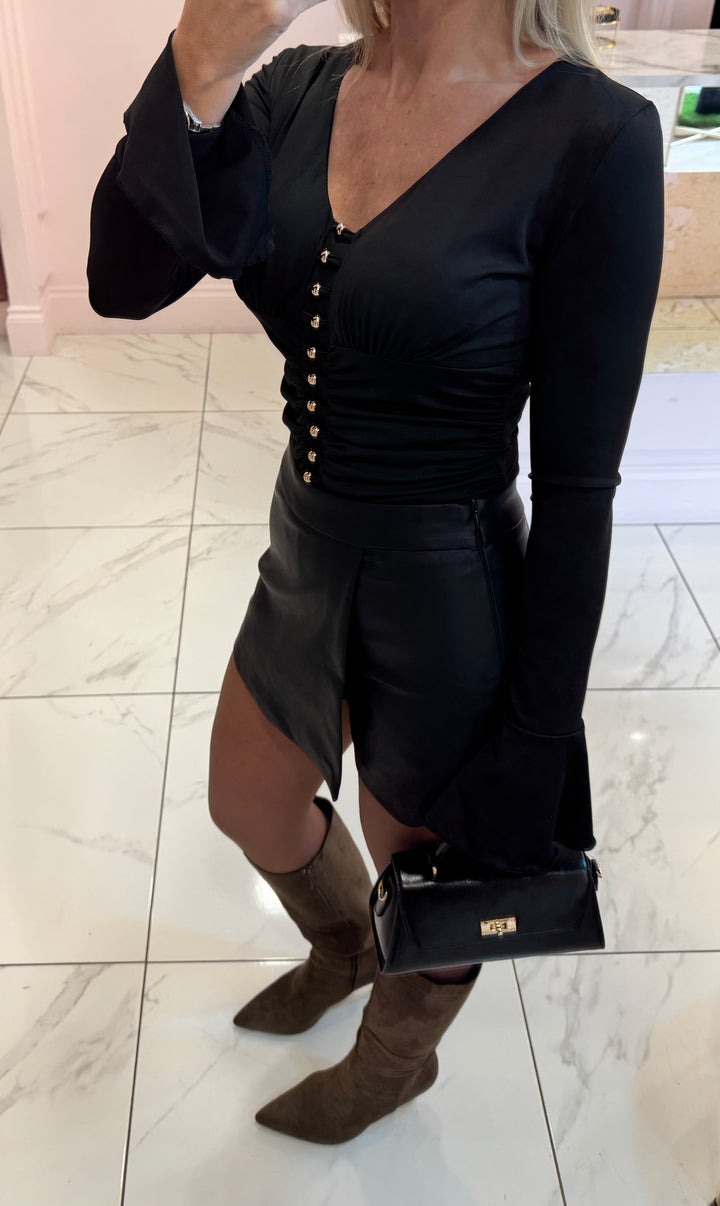 Lara Wrap Detail Faux Leather Skort