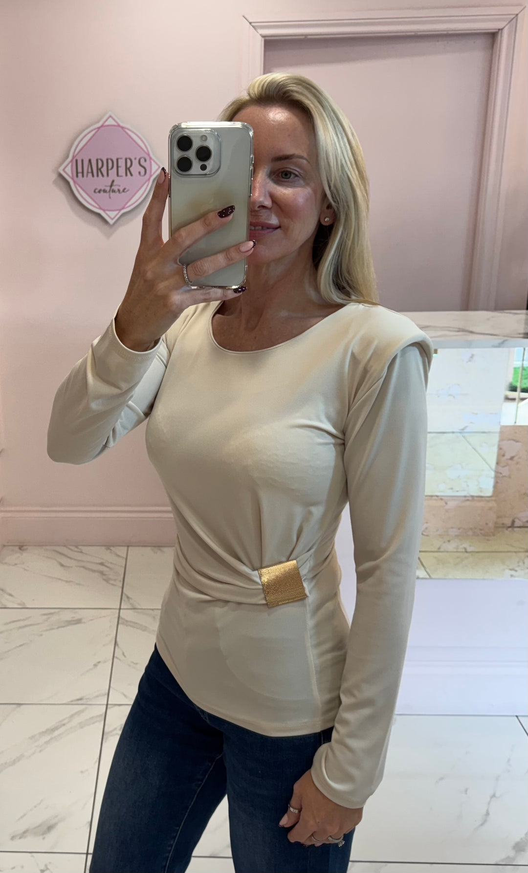 Long Sleeve Shoulder Pad Detail Top
