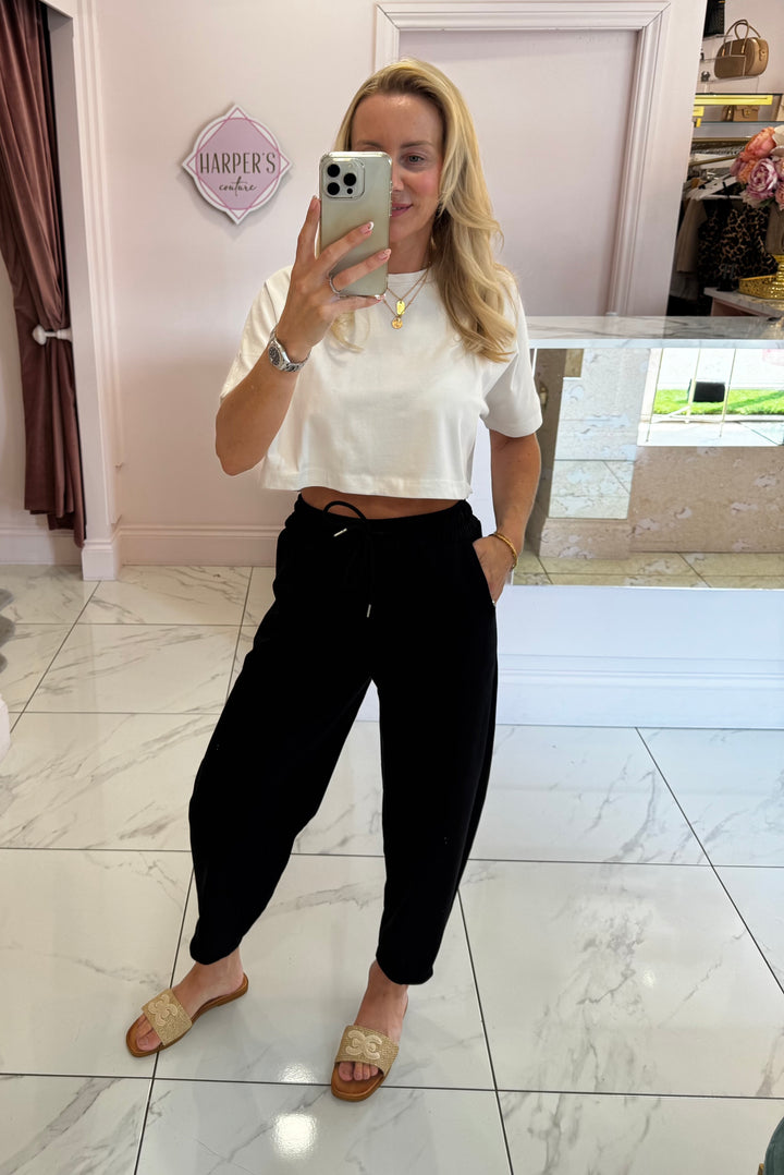 Evie Black Super Soft Seam Front Tapered Trousers