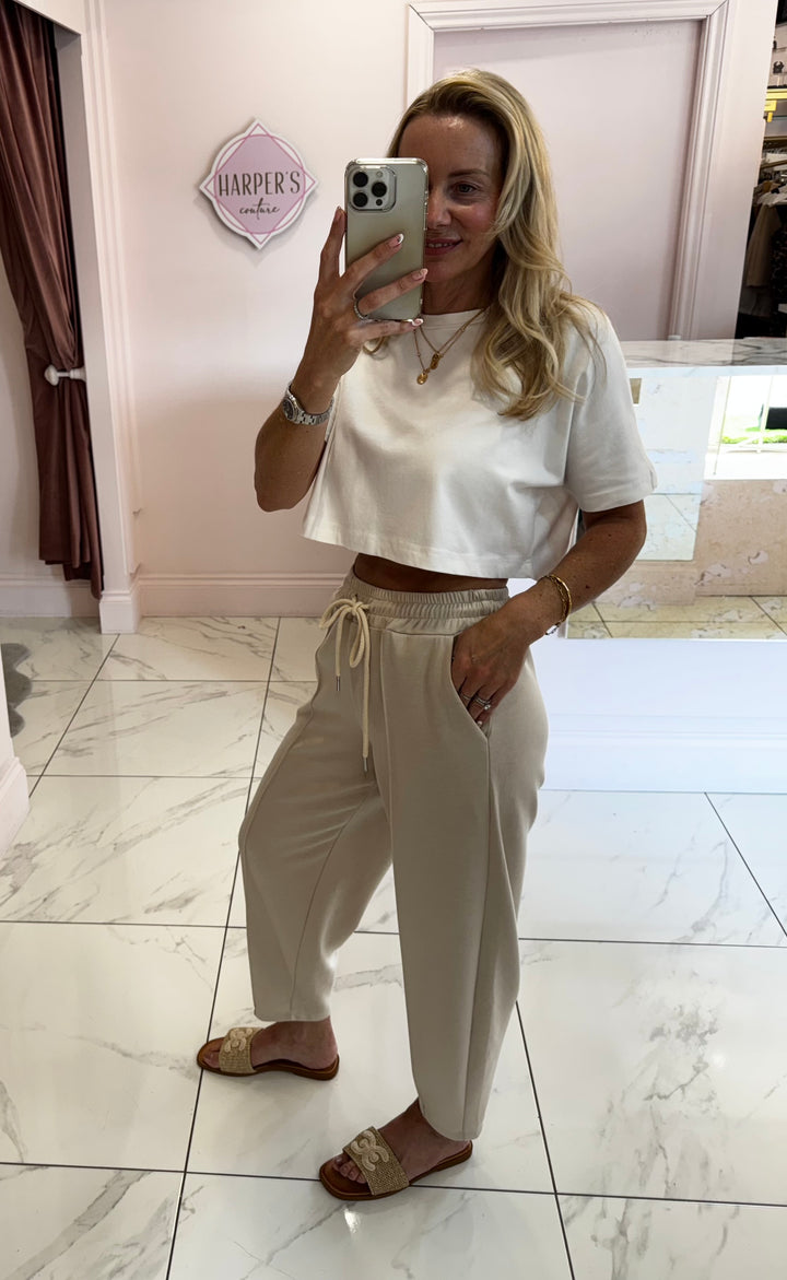 Evie Cream Super Soft Seam Front Tapered Trousers