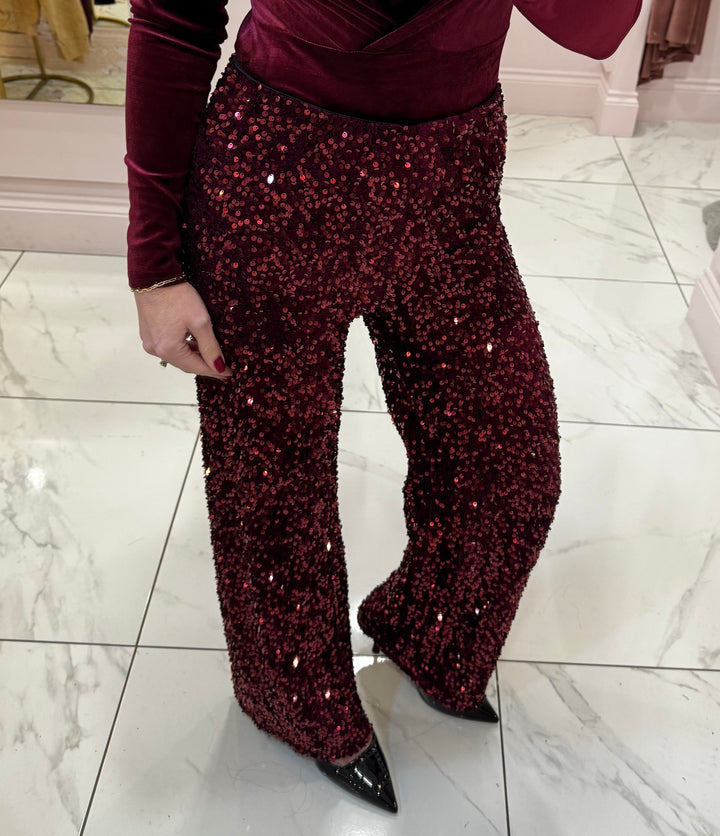 Ruby Burgundy Sequin Trousers