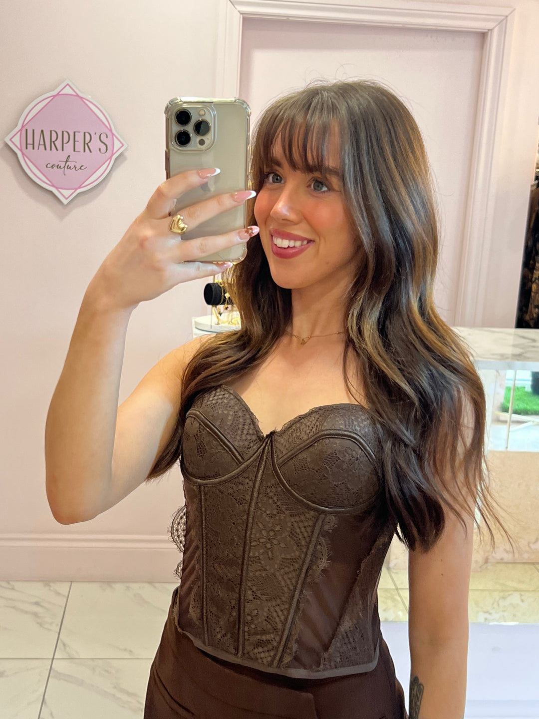 Claudia Chocolate Lace Corset Top