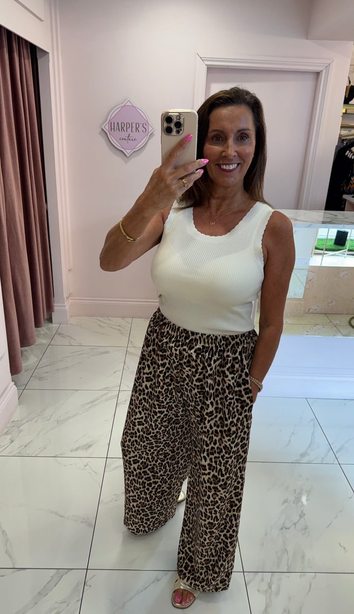 Laura Wide Leg Leopard Print Trousers