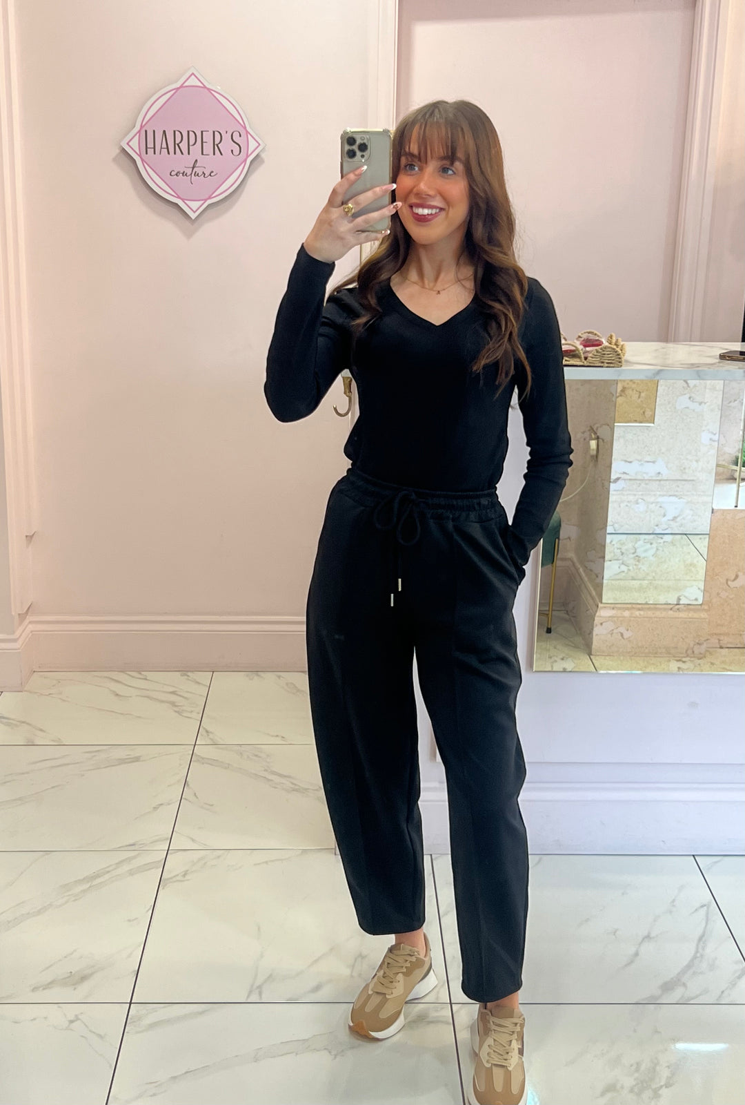 Evie Black Super Soft Seam Front Tapered Trousers