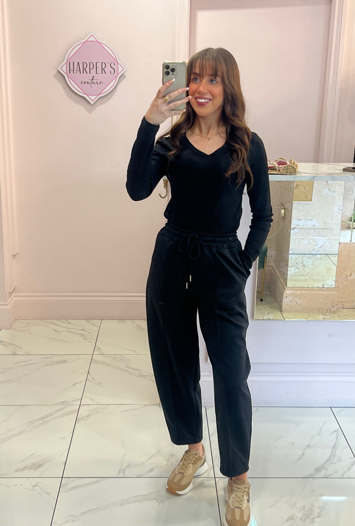 Evie Black Super Soft Seam Front Tapered Trousers